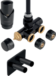 Rohová termostatická sada pre jednobodové pripojenie kúpeľňového radiátora, čierna